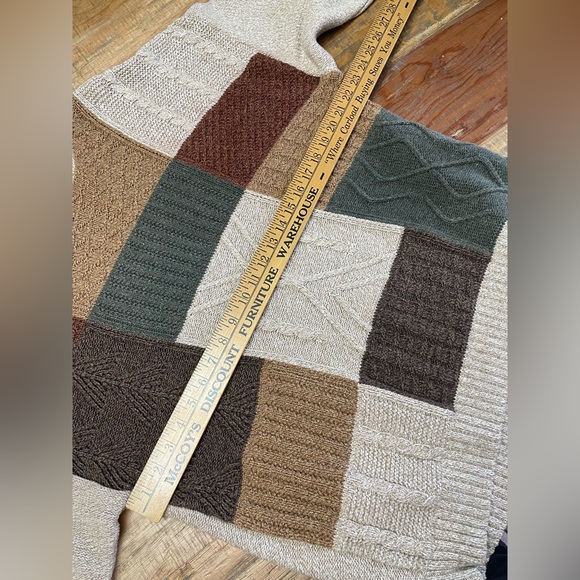 Liberty Sweaters Patchwork LS Sweater Men's Large Brown Green eclectic grandpa - Picture 9 of 10